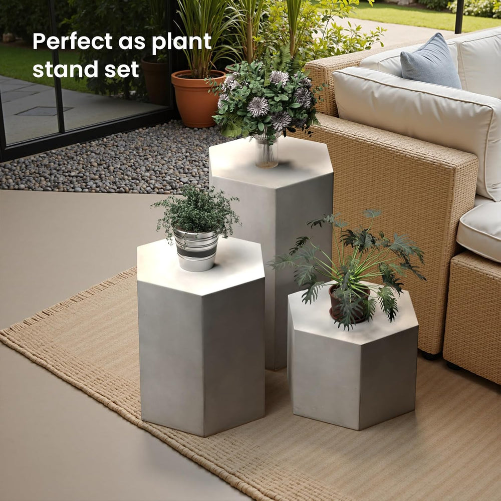 SUNBURY Outdoor Concrete Side Table, Hexagon 16" H Patio End Table