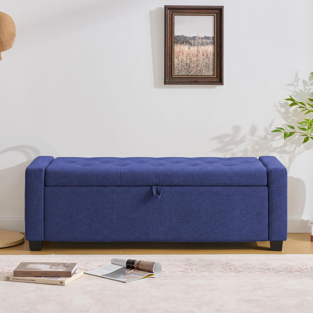 Huatean Home 48" Ottoman with Storage, Blue Storage Ottoman Bench
