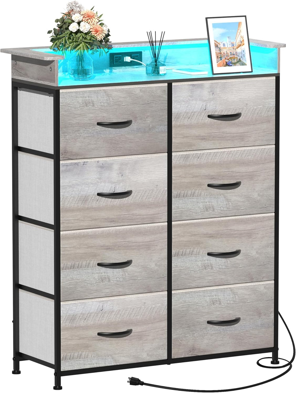 Dresser for Bedroom with Charing Station Grey Dresser with LED Lights Tall Dr...