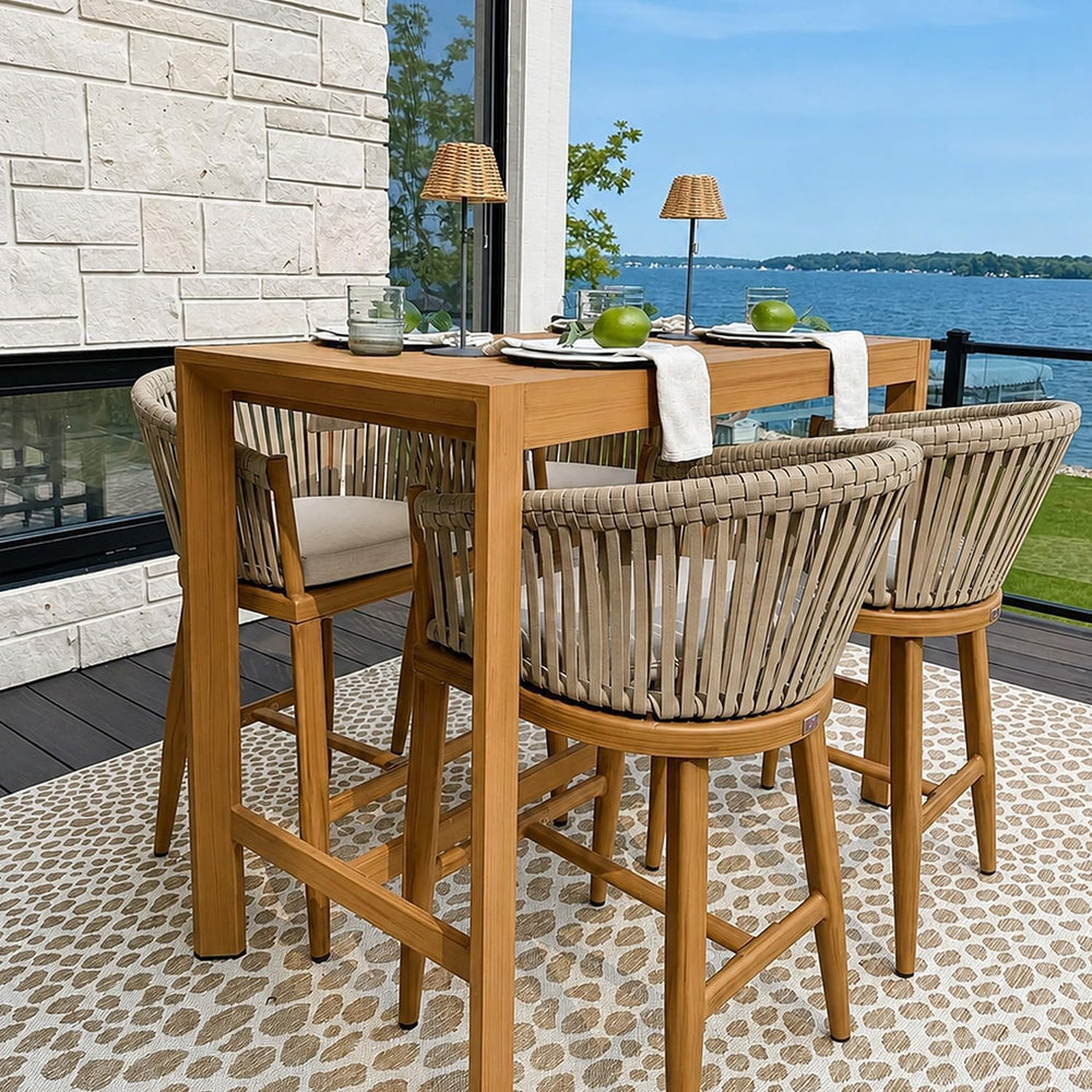 PURPLE LEAF Outdoor Patio Counter Stool Set of 4 Woven Rattan Teak Aluminum