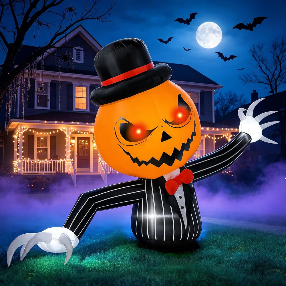 7.5FT Long Halloween Inflatable Pumpkin Ghost Outdoor Decorations, Giant Blow...