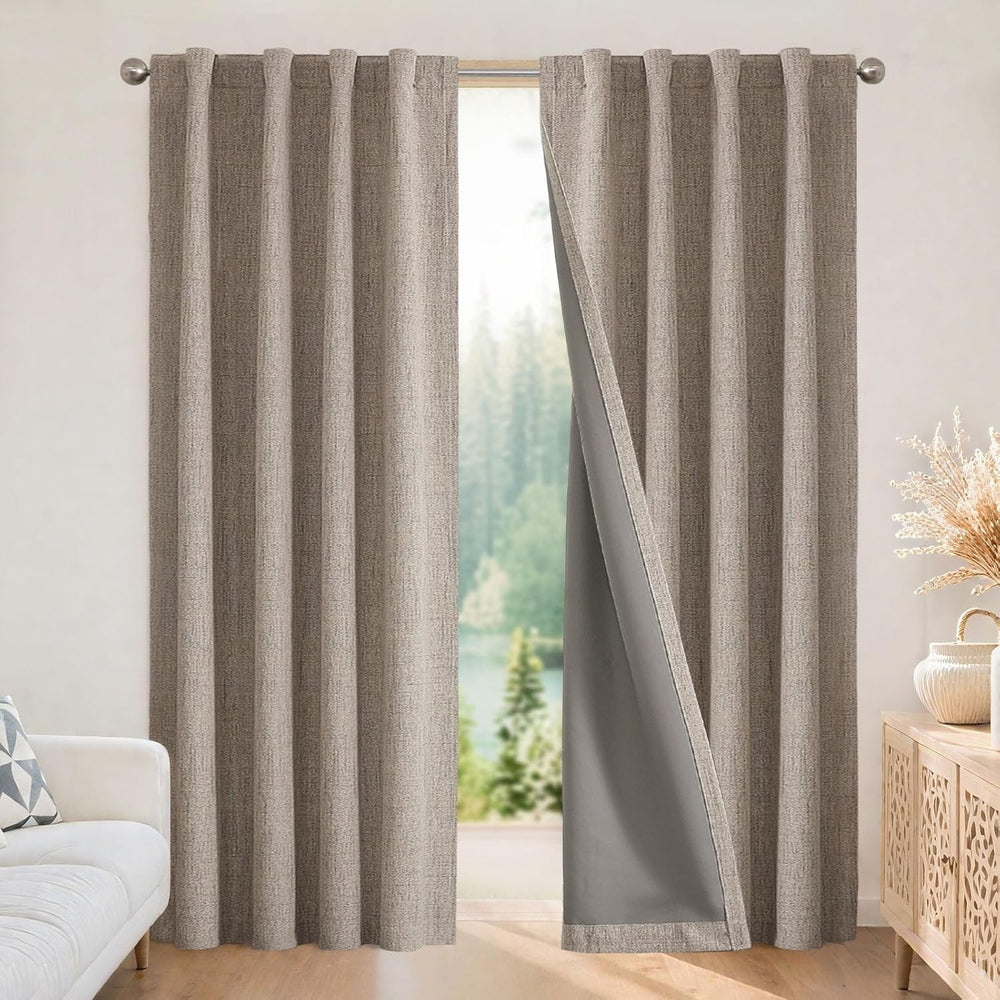 Joydeco 100% Blackout Curtains for Bedroom,Natural Linen Curtains, Thermal In...