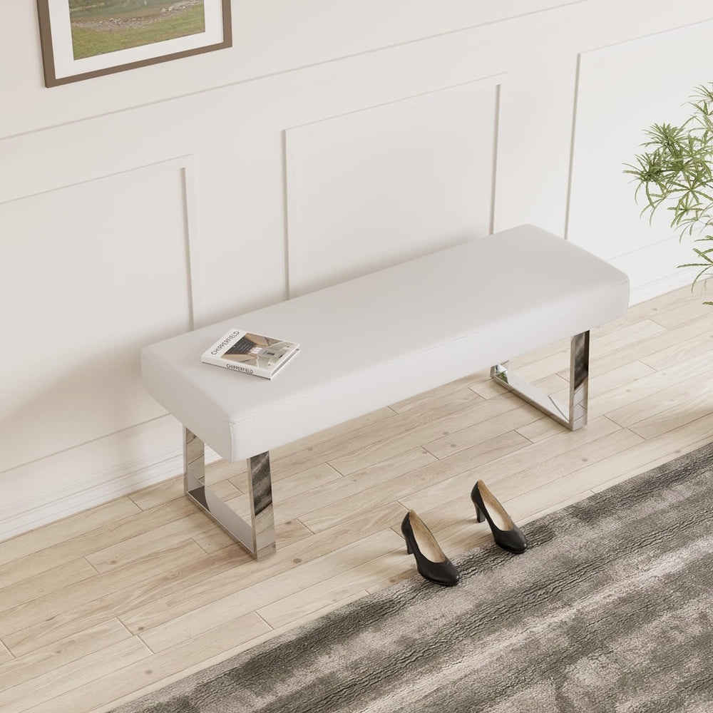 JIEXI 45.3" Upholstered PU Leather Bedroom Bench Footstool with Metal Legs