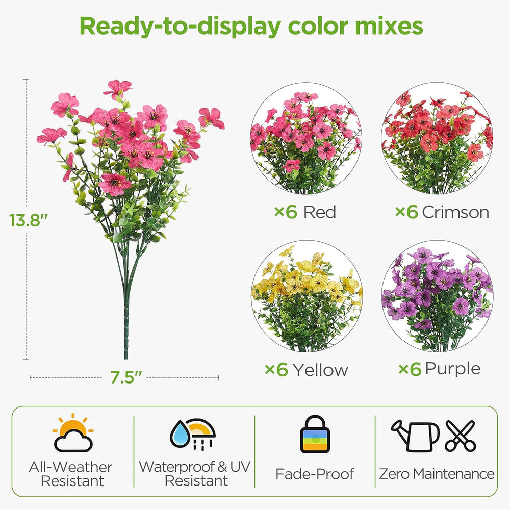 InnoGear Artificial Hanging Flowers for Outdoors Fake Plants Baskets 4 Hues