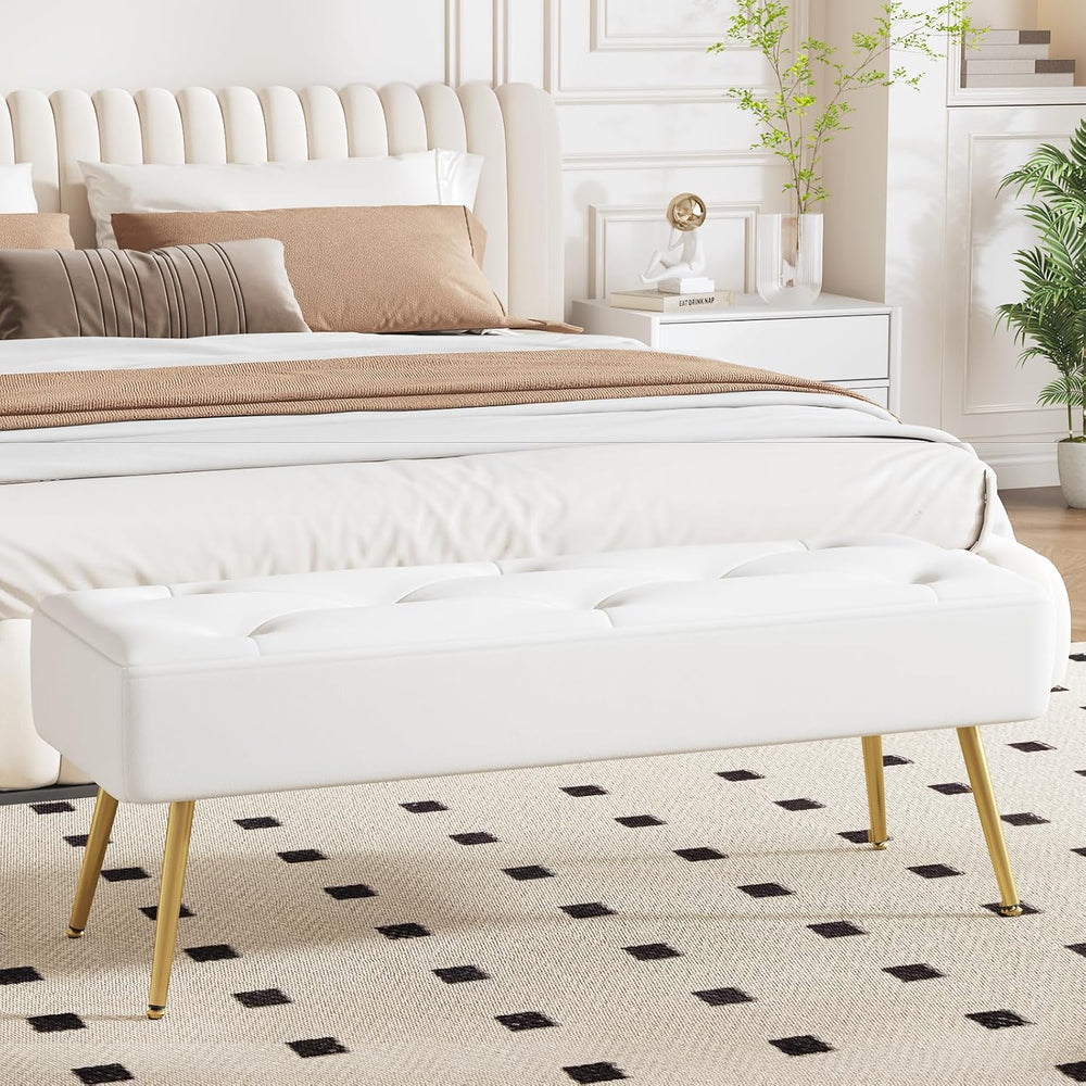 Furniliving Modern PU Leather Benches, Upholstered Tufted Leather Bedroom Ott...