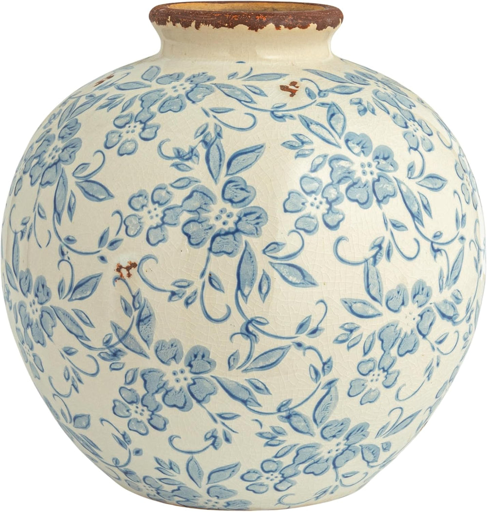 Creative Co-Op DF2720 8" H Terracotta Floral Transferware Pattern & ...