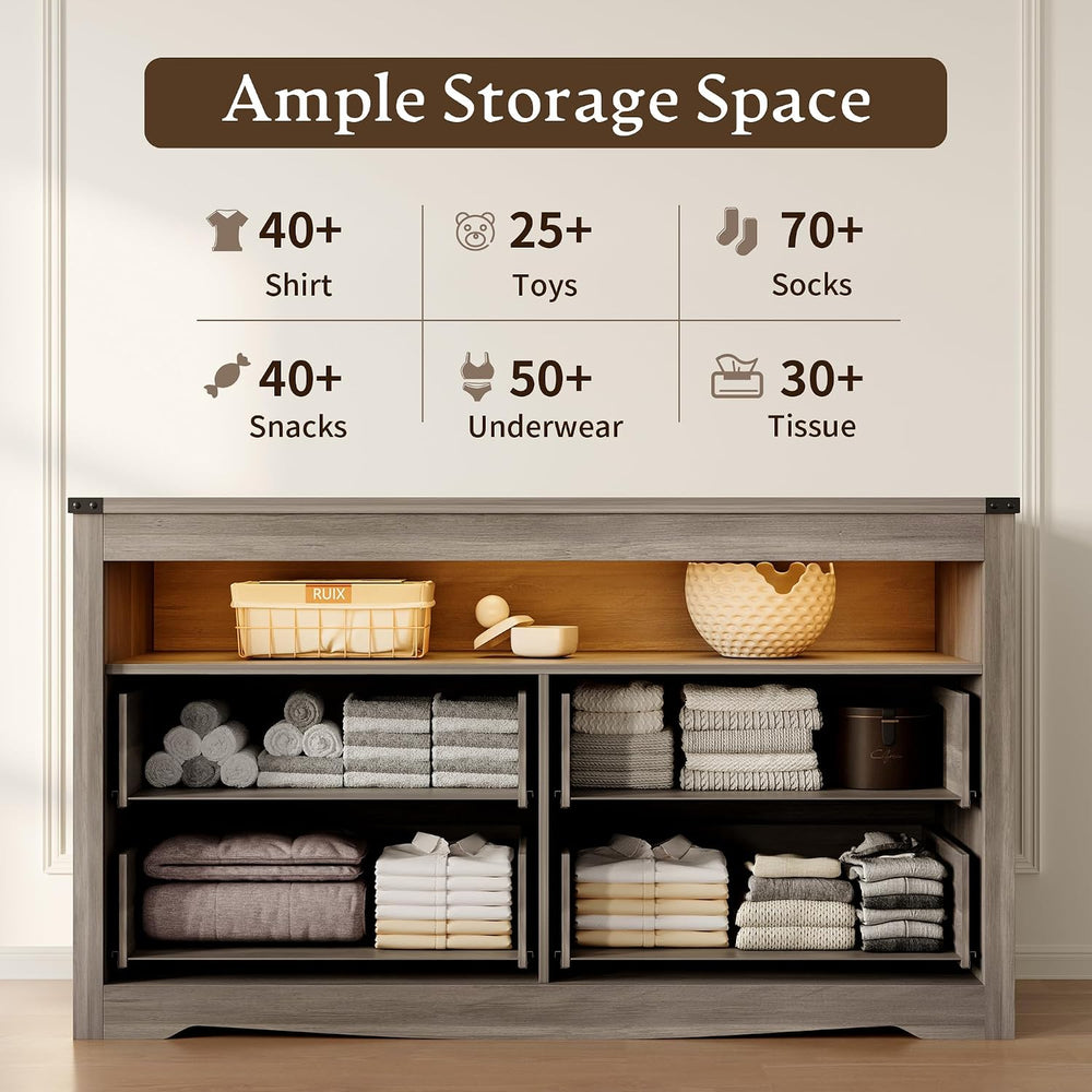 Xixini Dresser for Bedroom with LED Lights, 4-Drawer Grey Chest of Drawers