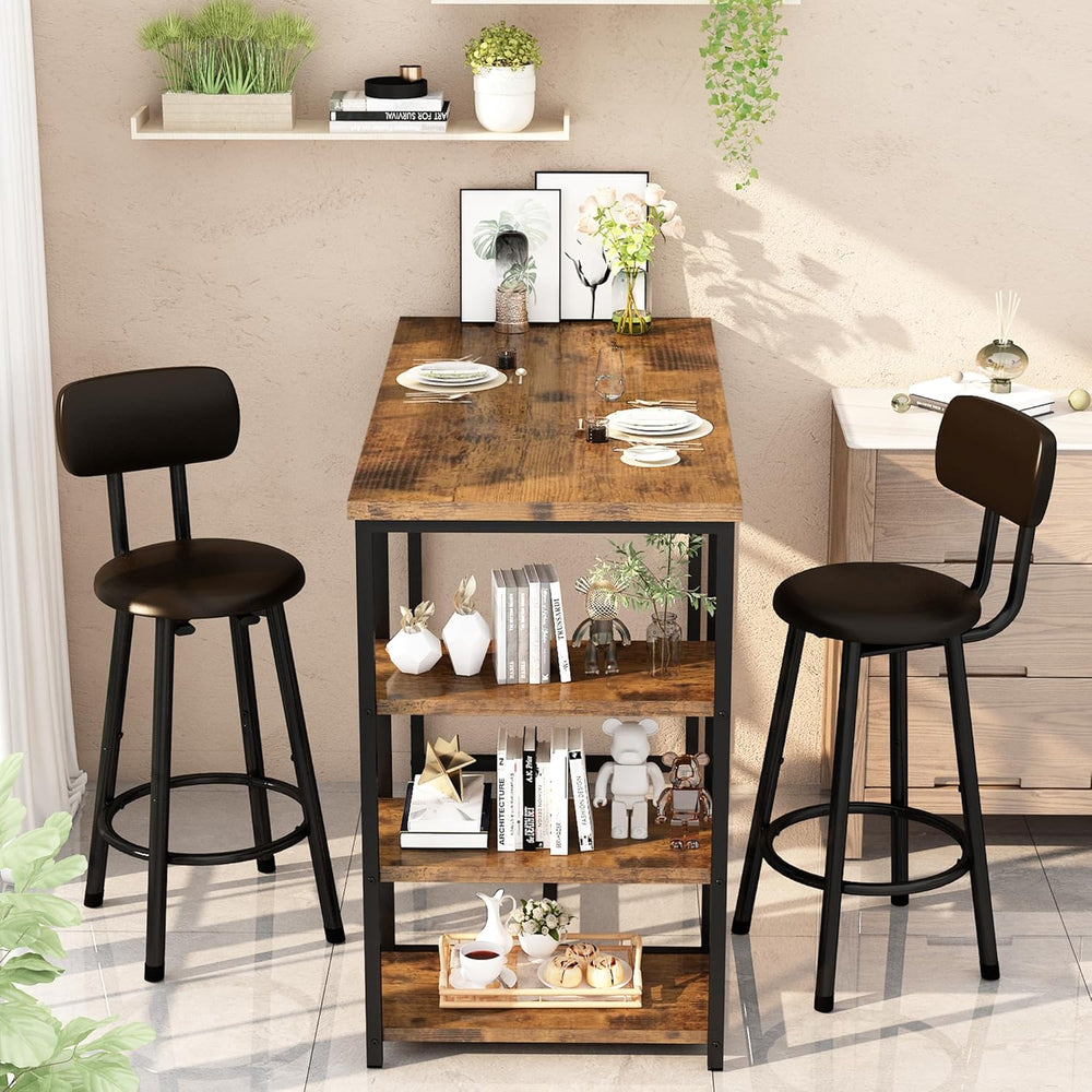 Recaceik Pub Dining Table Set for 2, Table and Bar Stools with 3 Storage Shel...