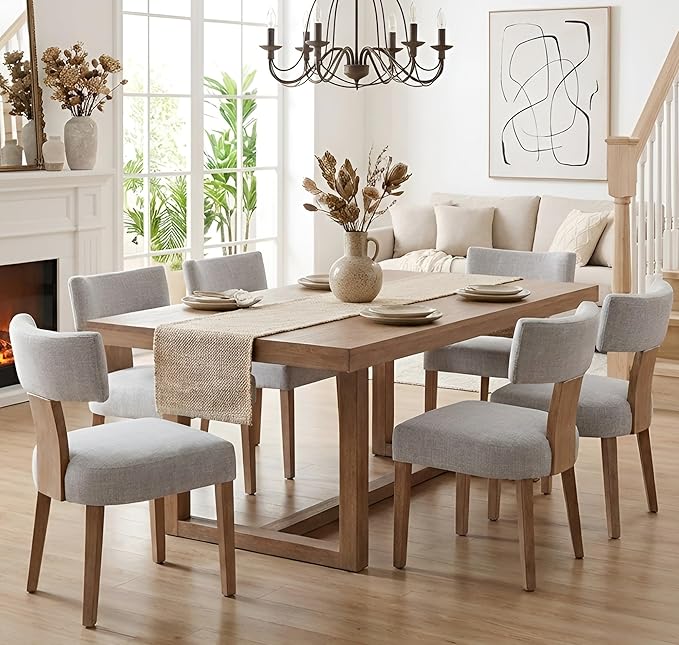 Mid Century Modern Dining Chairs Set of 4, Upholstered Wooden Dining Room Cha...