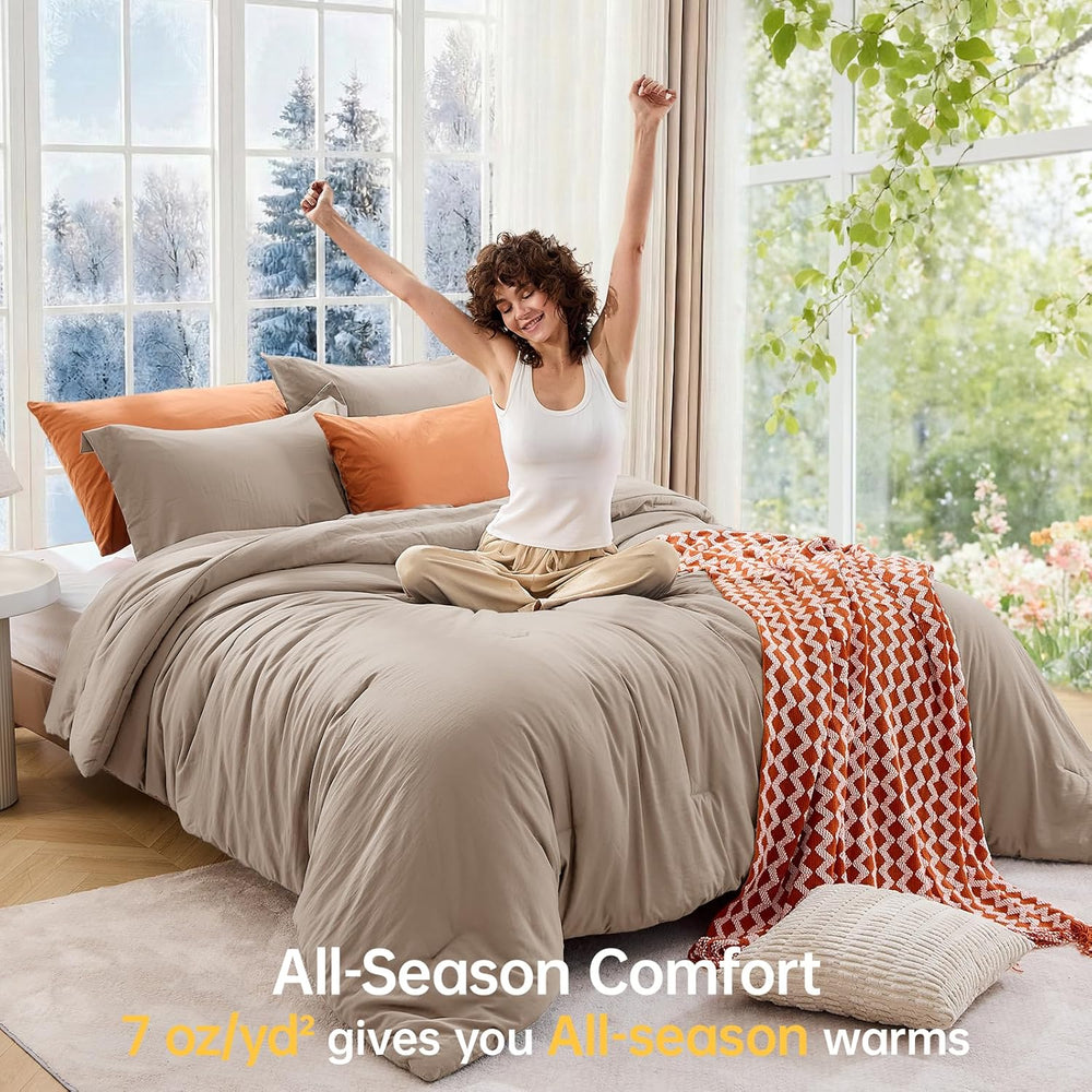 MUXHOMO Queen Comforter Set, 3-Piece All-Season Bedding, Dark Linen
