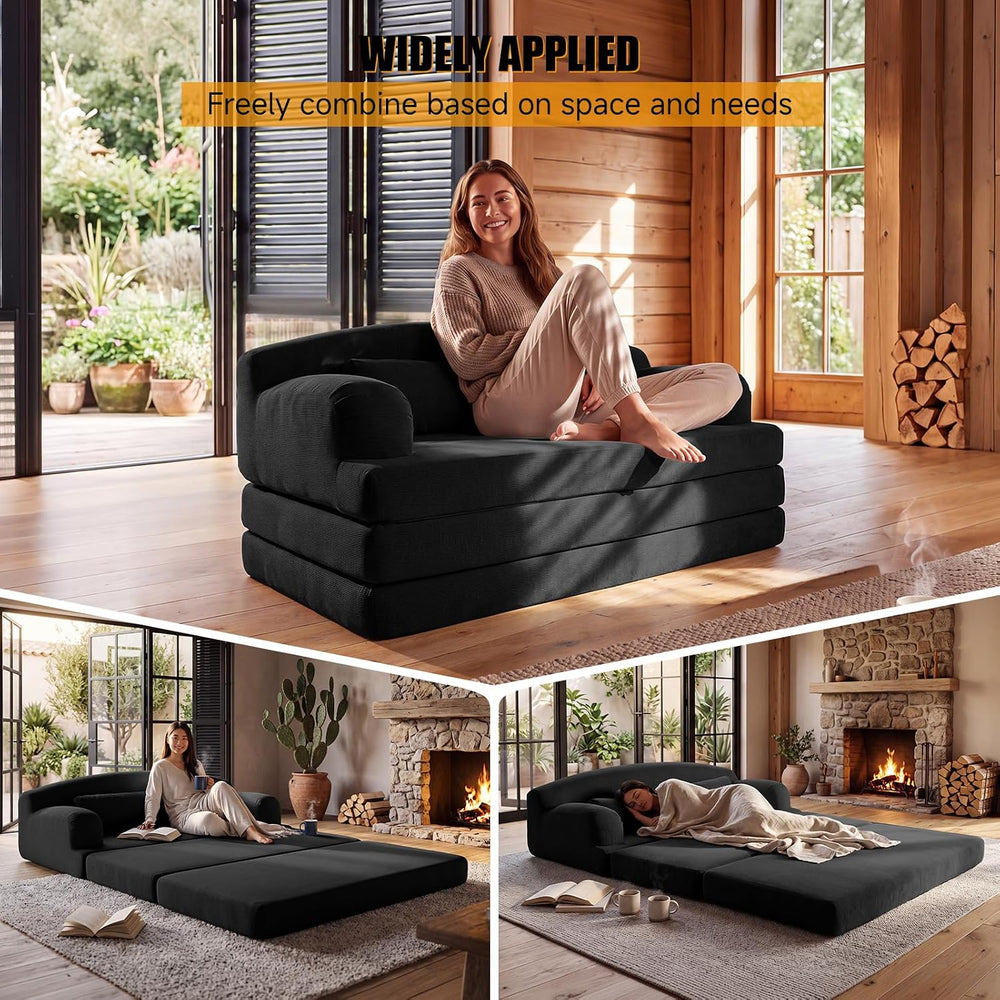 57.1" Trifold Boneless Couch for Living Room, Convertible Sofa Bed