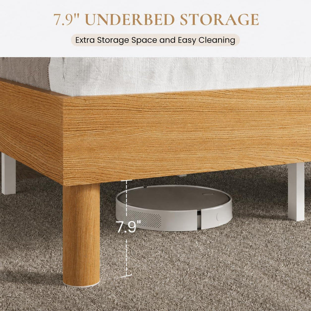 SHA CERLIN Full Size Wood Platform Bed, 7.9" Under-Bed Storage, Natural