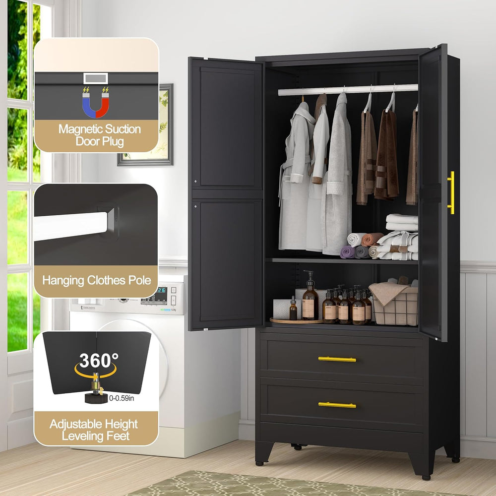 GAIOUS Metal Wardrobe Cabinet with 2 Drawers, 71" Clothing Storage Cabinets