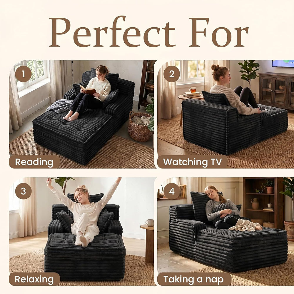 Boneless Chaise Lounge Couch Indoor, Small Corduroy Upholstered Sleeper Sofa ...