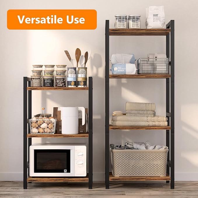 Book Shelf, 3 Tier Bookcase with Steel Frame, Stable Bookshelf Narrow Book Sh...