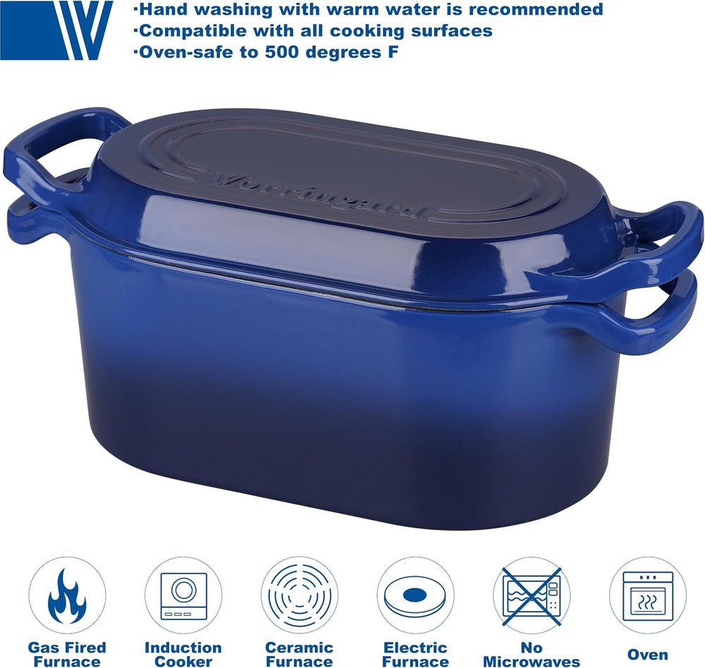 VORRINGARD Oval Dutch Oven Pot with Lid, Enamel Coating Cast Iron Bread Pans ...