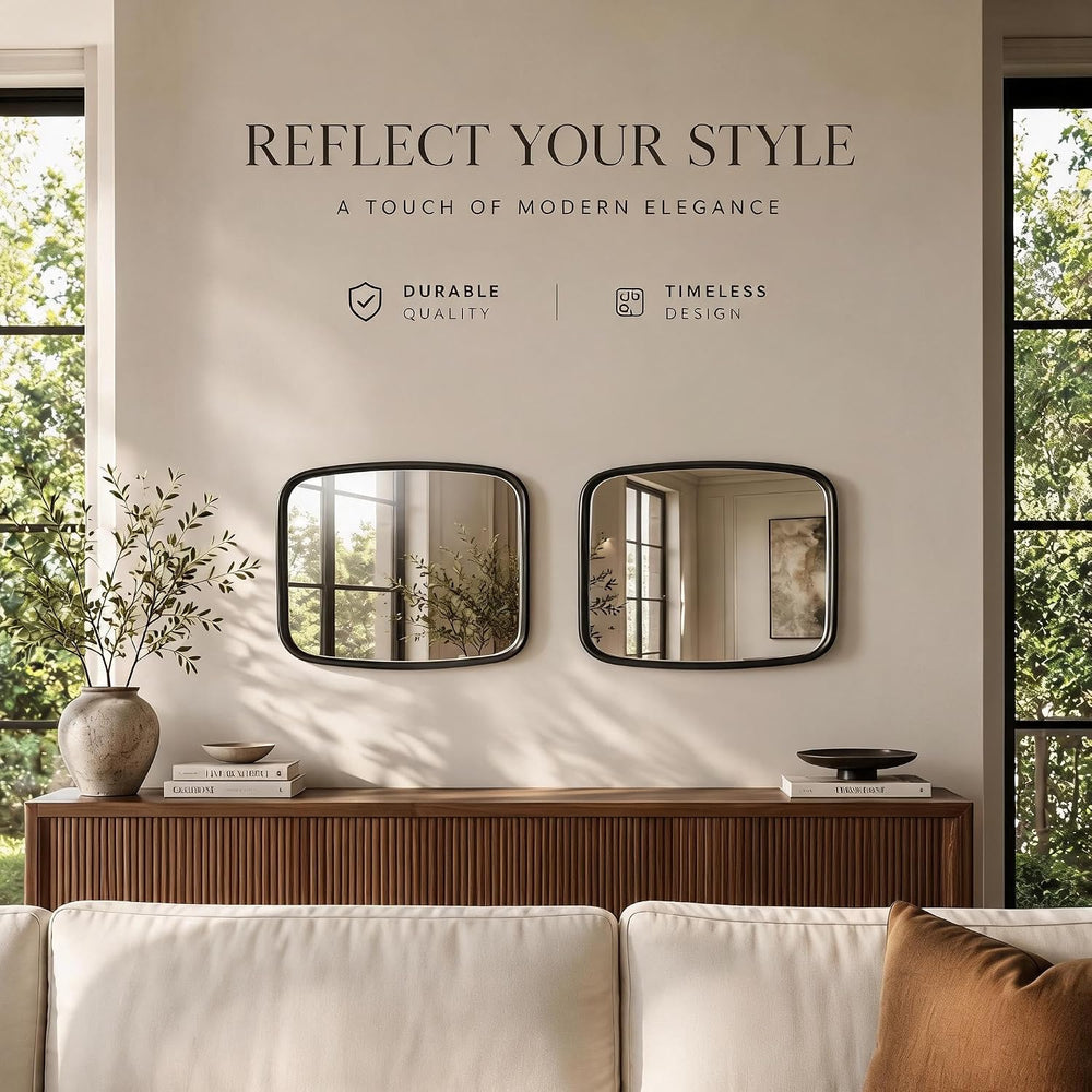 2 Pack Rounded Square Wall Mirror, 10"x12" Metal Framed Decorative ...