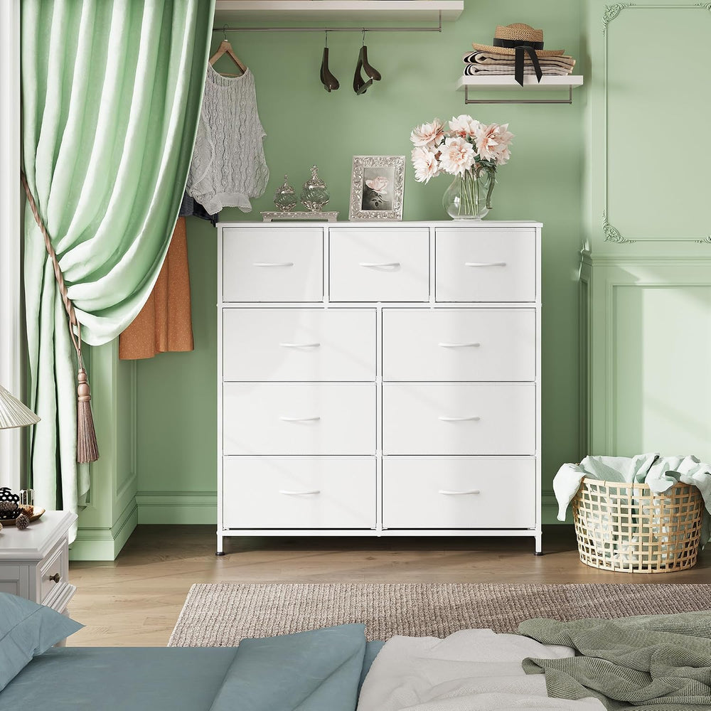 WLIVE Tall Dresser for Bedroom, 9 Drawer Chest of Drawers, White