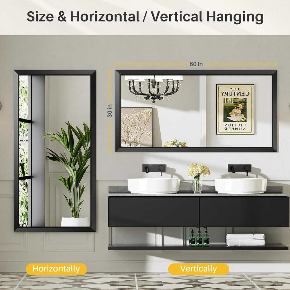 Briivue Black Metal Framed Bathroom Wall Mirror, 60x30 Inch