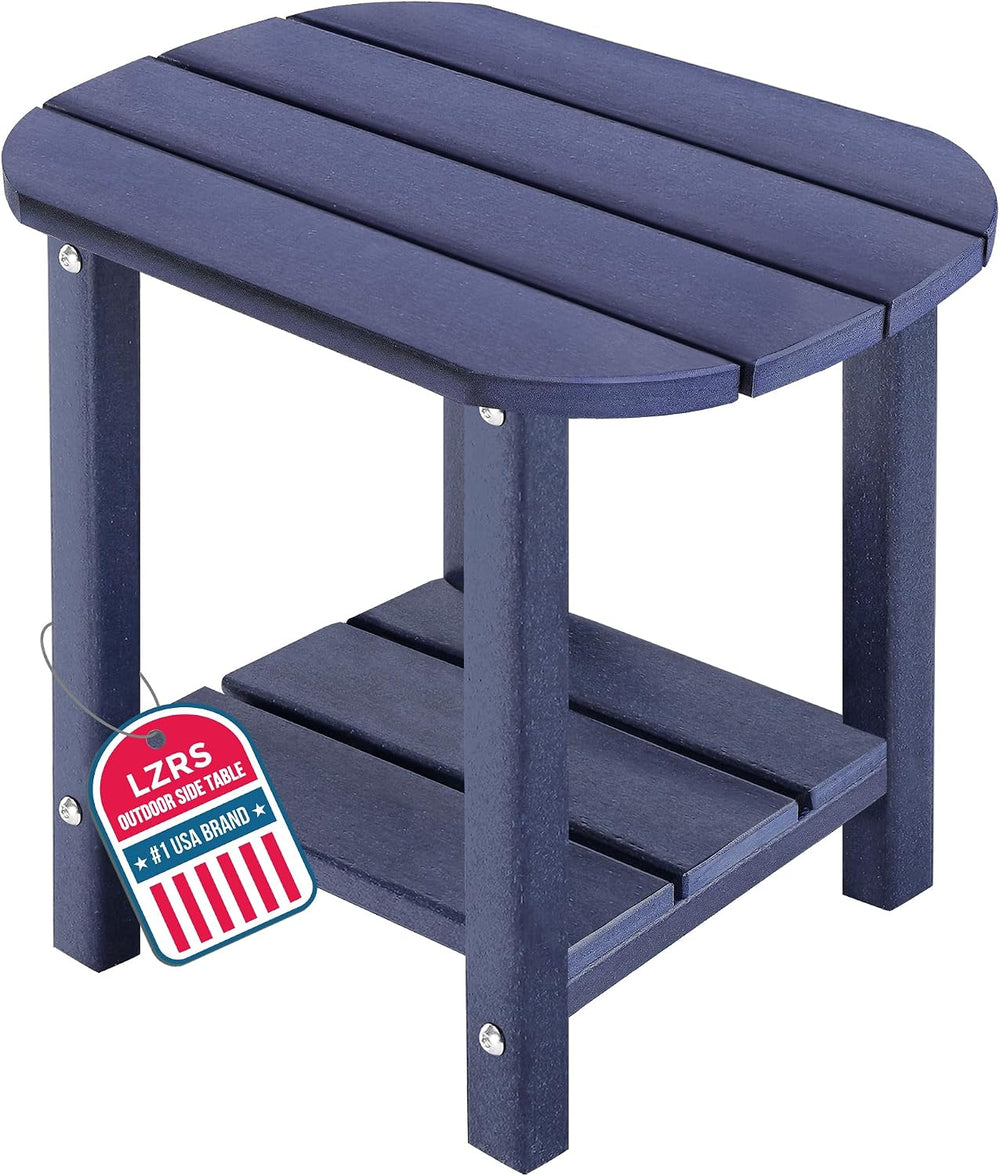 LZRS 2-Tier Patio Side Table, Heavy Duty HDPE Outdoor End Table with Wood Tex...
