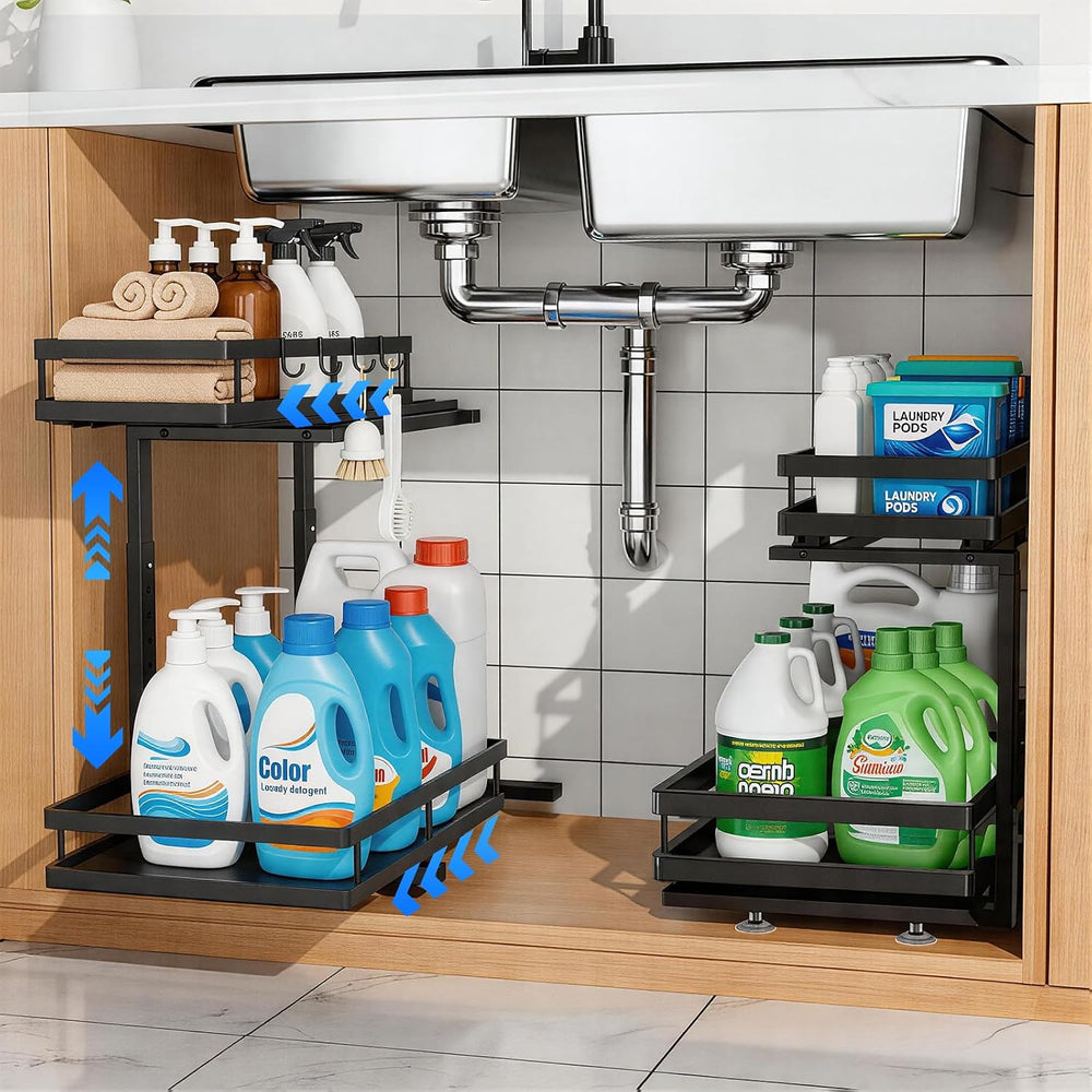Under Sink Organizer, Dual-Rail Ball-Bearing, Under Kitchen Sink Organizer