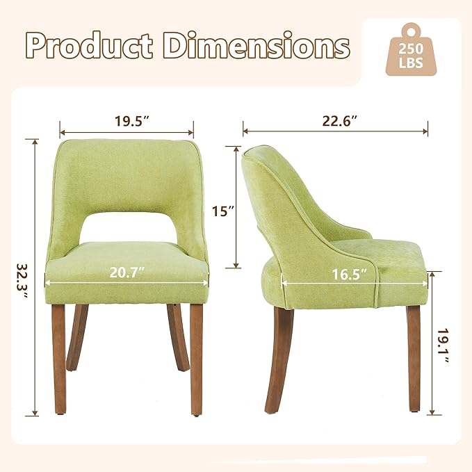 ClinQ Wooden Dining Chairs Set of 2, Modern Fabric Upholstered Kitchen Chairs...