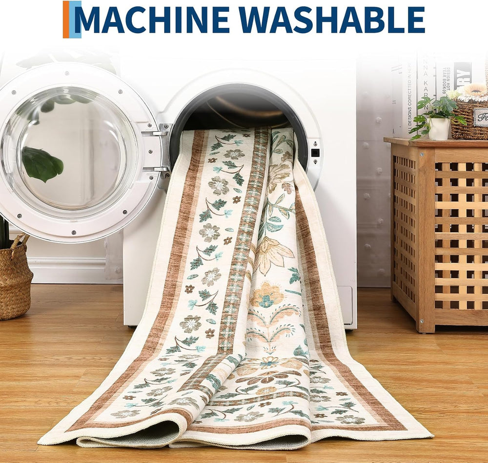 GarveeHome 10x14 Floral Area Rugs for Bedroom Machine Washable Beige