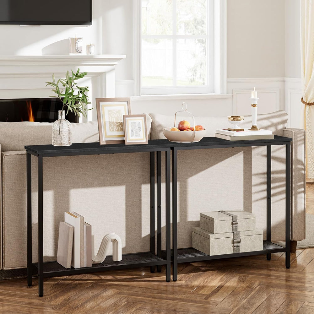 HOOBRO 29.5" Narrow Console Table, Small Entryway Table, 2 Tier Sofa Table