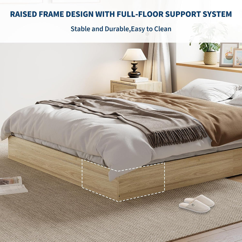 Queen Size Wooden Platform Bed Frame, Floor-Standing Bed Frame with Wood Slat...