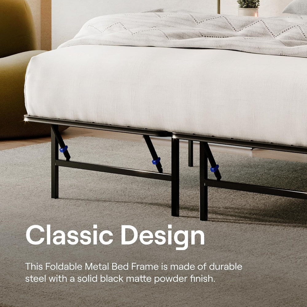 Siena Foldable Metal Platform Bed Frame, Twin XL, 14" Height, Tool-Free