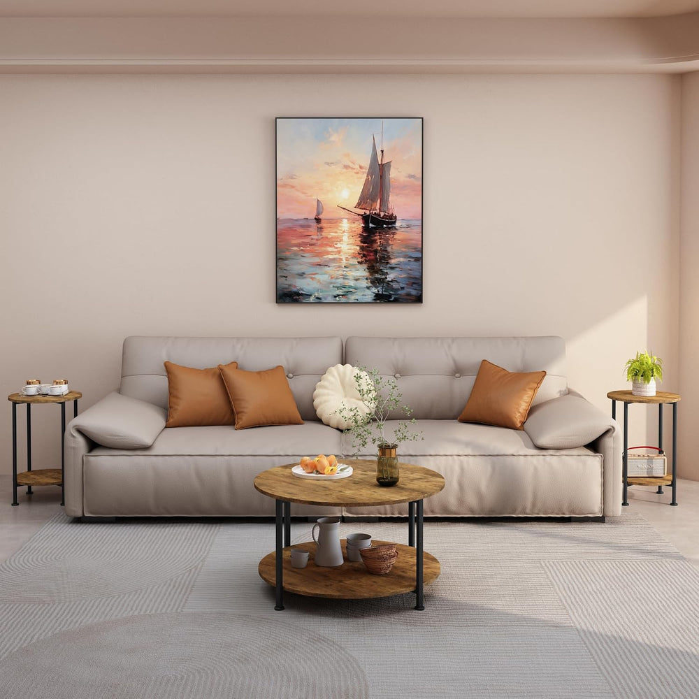 3-Piece Round Coffee Table Set | MDF|Open shelf for |Bedroom|Living room|Dorm...