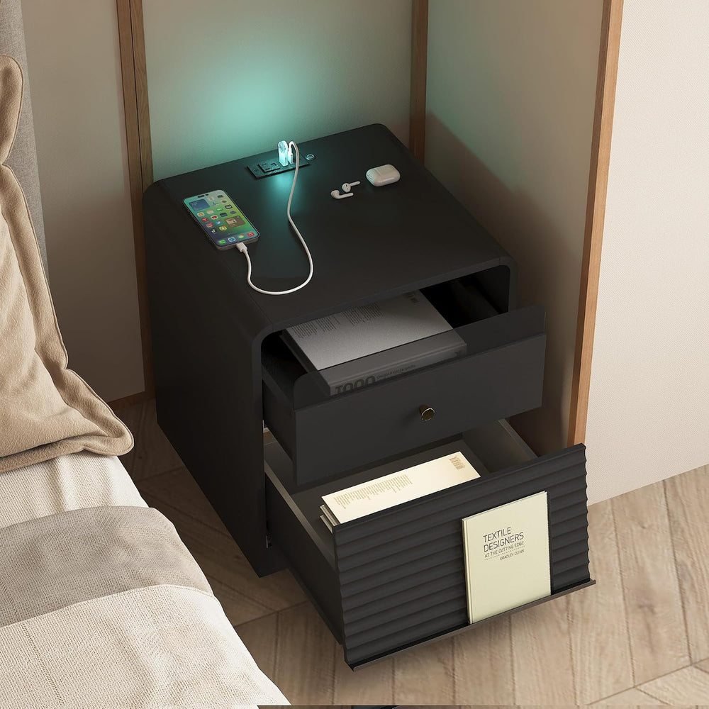 Nightstand with Charging Station, Smart Bedside Table with Voice-Controlled N...