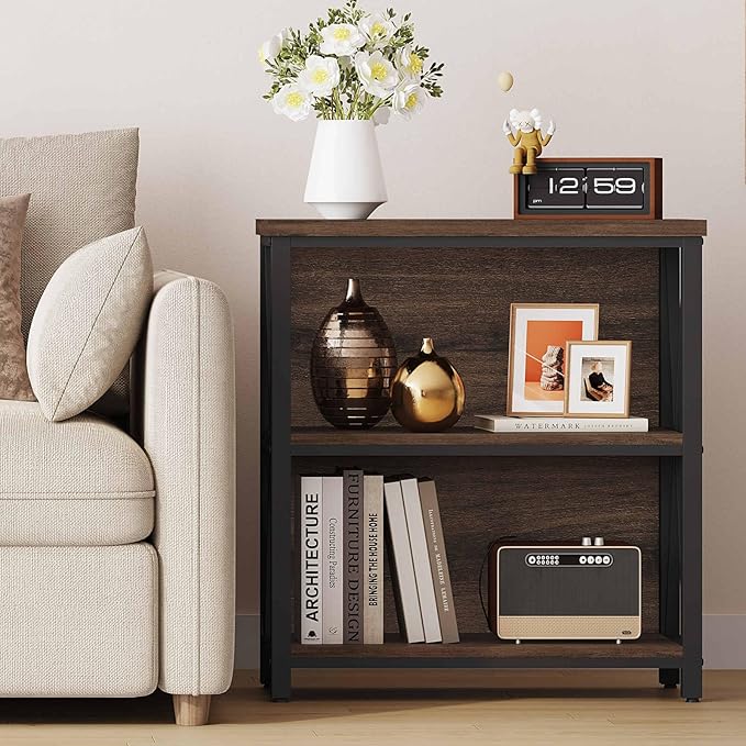 FATORRI Small Bookshelf, Rustic Book Shelf for Small Space, Low Short Bookcas...