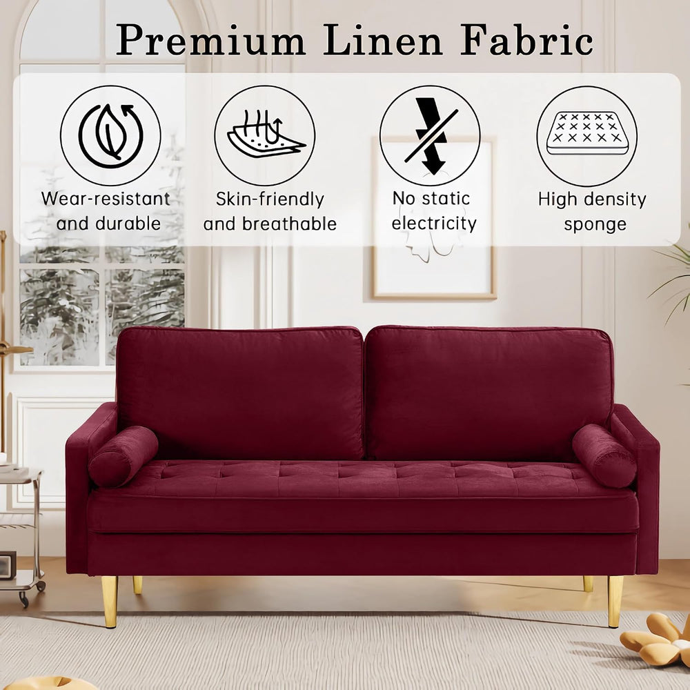 Velvet Loveseat Sofa,Mid Century Modern Small Love Seats Furniture Comfy Couc...
