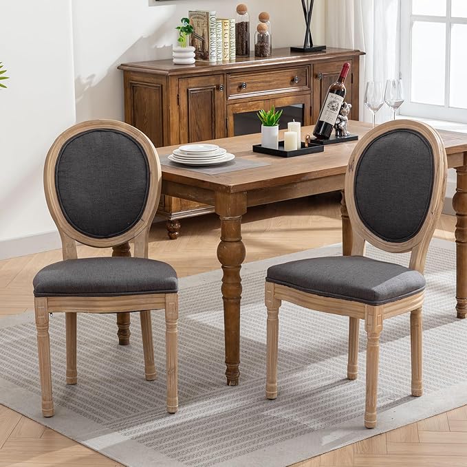 French Country Dining Chairs Set of 2, Gray Kitchen & Dining Room Chairs ...