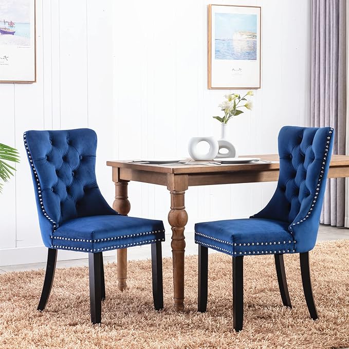 Velvet Dining Chairs Set of 2, Tufted Upholstered Dining Room Chairs with Bac...