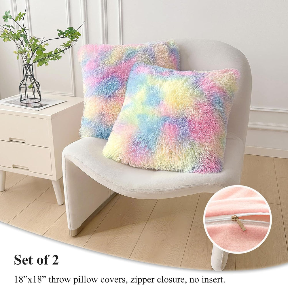 XeGe 3 Pieces Soft Fluffy Faux Fur Throw Blanket Set, Rainbow