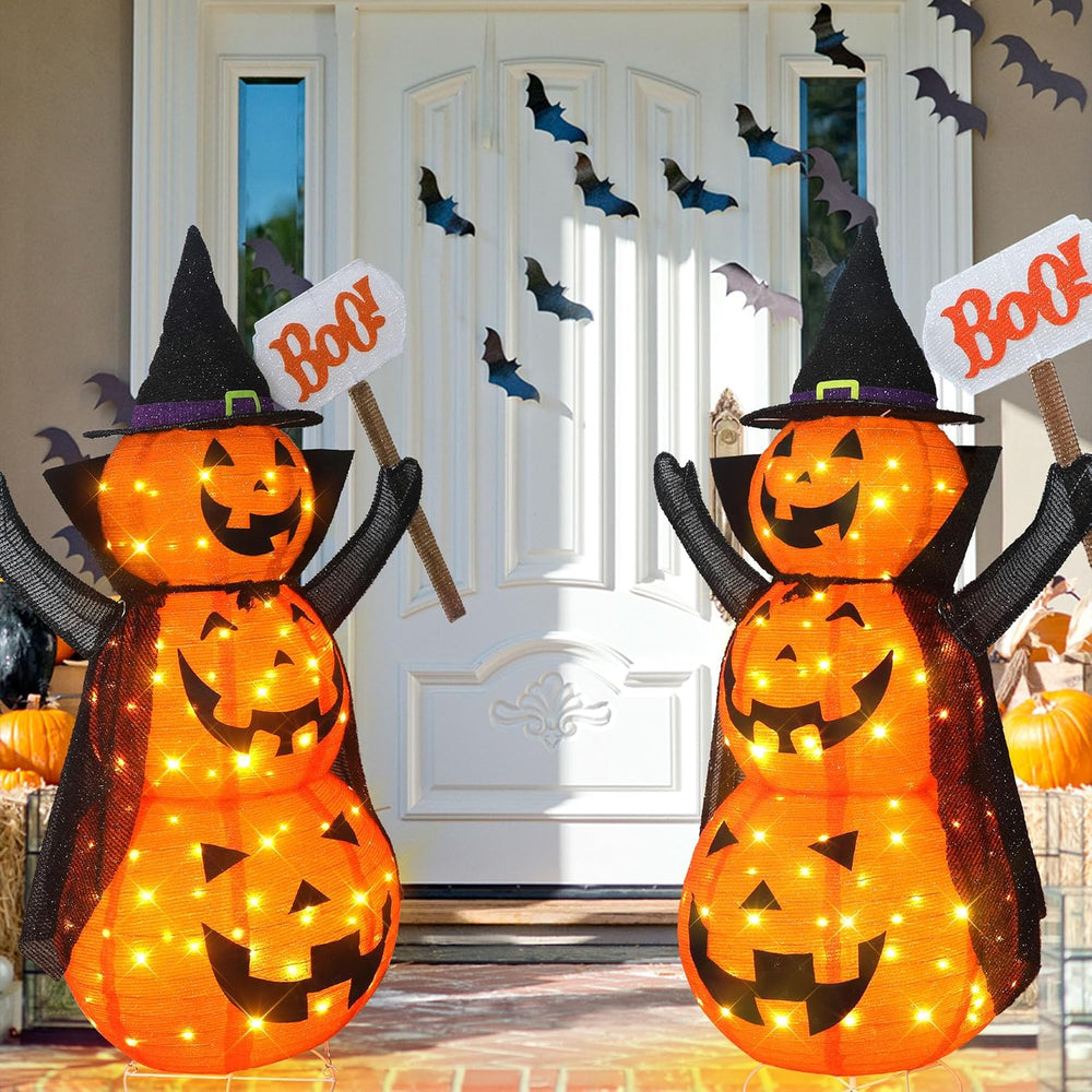 4.3FT Halloween Collapsible Pumpkin Decor, 100 LED Plug in Jack-O-Lantern