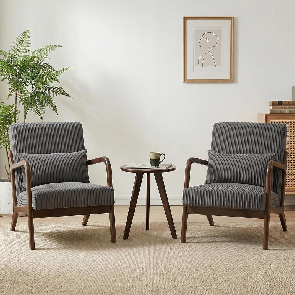Mid Century Modern Accent Chairs Set of 2, Upholstered Fabric Armchairs with ...