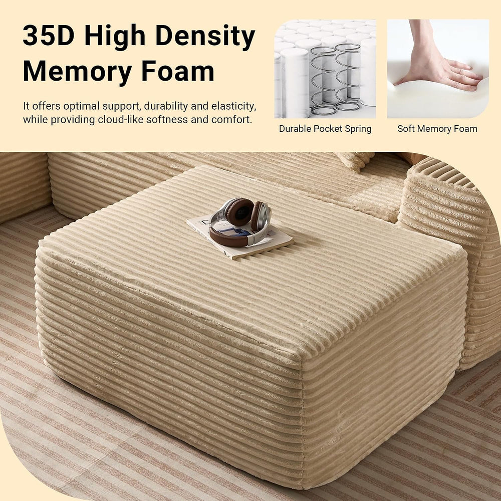 37" Plush Corduroy Ottoman, Upholstered Cloud Boneless Ottoman for Couch...