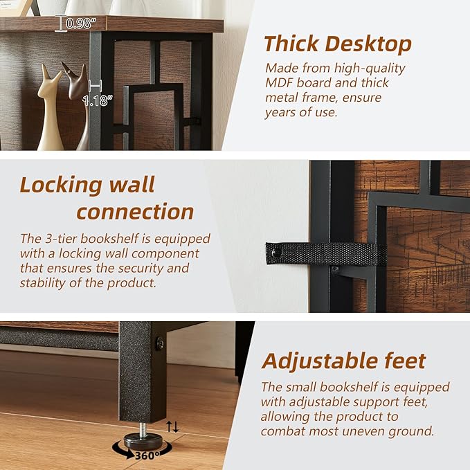 HOMISSUE Book Shelf, 3 Tier Long Bookshelf with Storage, Engineered Wood and ...