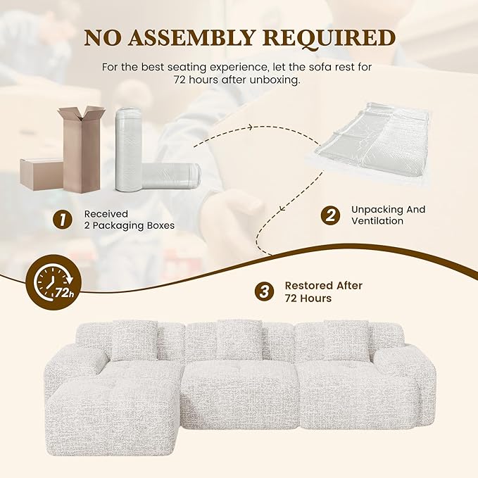 122" L Shaped Convertible Modular Couch, Cloud Couch Sectional with Otto...