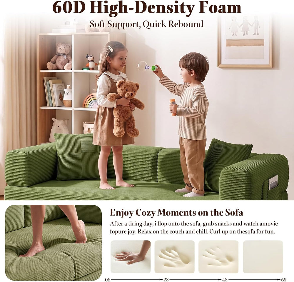 79.5" Convertible Floor Sofa Bed, 5-In-1 Corduroy Futon Couch, No Assembly