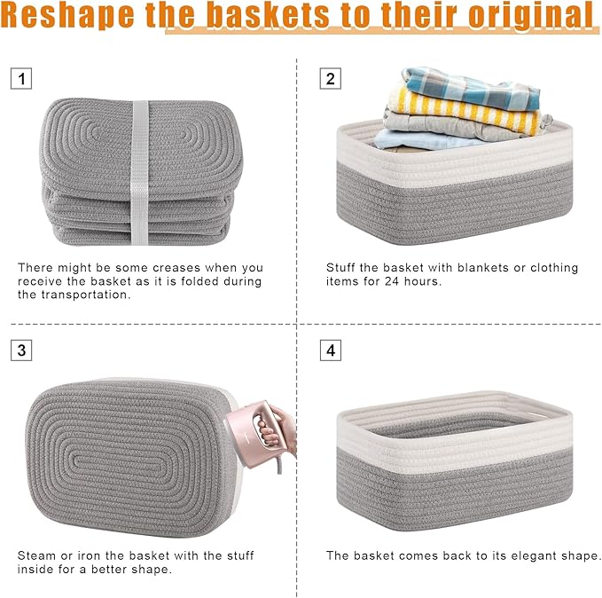 OIAHOMY 4 Pack Storage Baskets for Organizing, Small Bins for Shelves, Cute