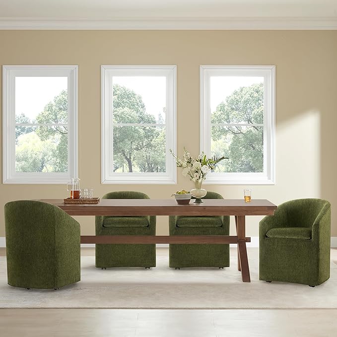 Upholstered Dining Chairs with Casters, Washable Cover Modern Dining Room Cha...