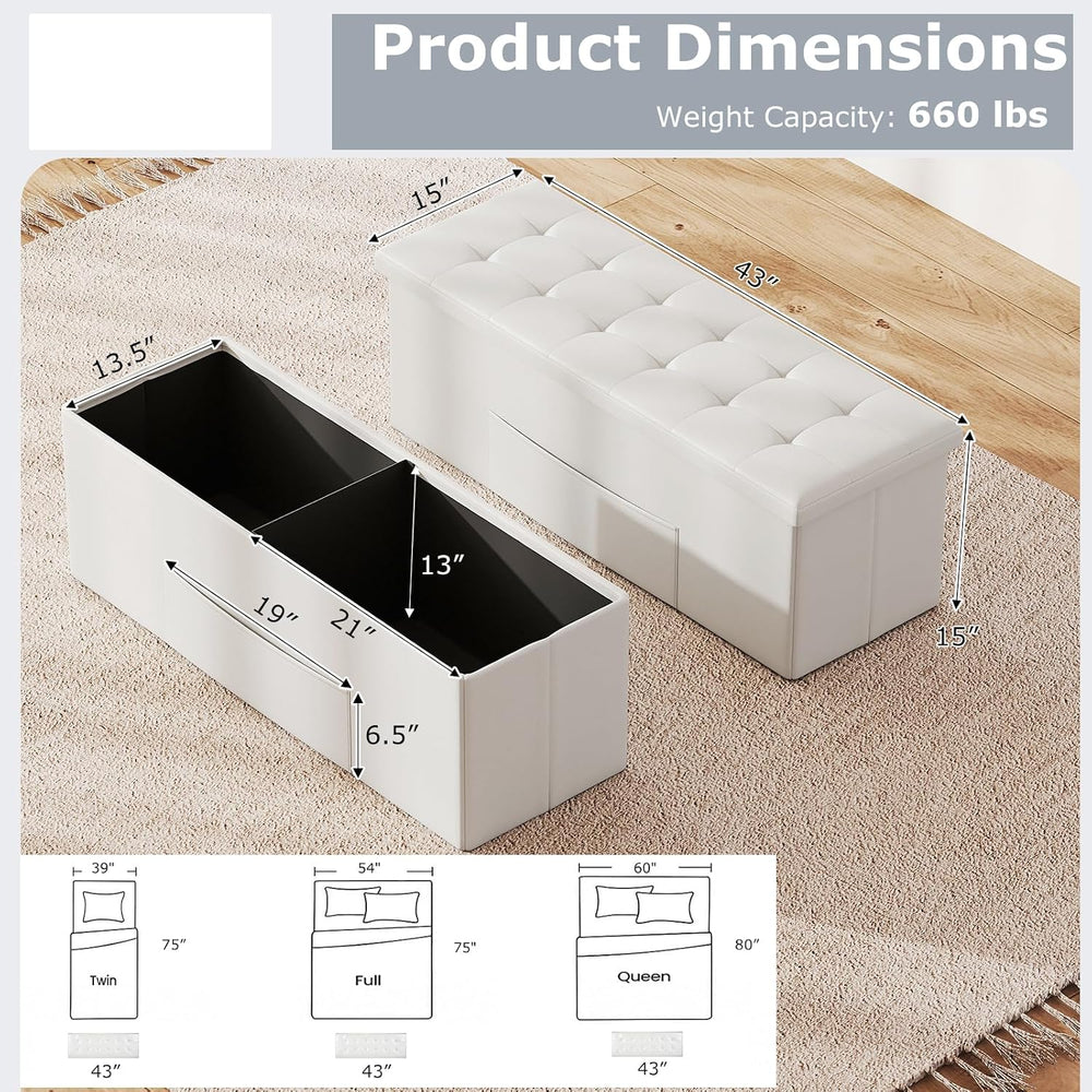 GOFLAME 43 Inches Folding Storage Ottoman Bench, PU Leather End of Bed Bench ...