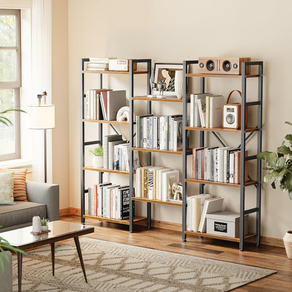 SUPERJARE Triple Bookshelf, Bookcase with 11 Open Display Shelves, Wide Book ...