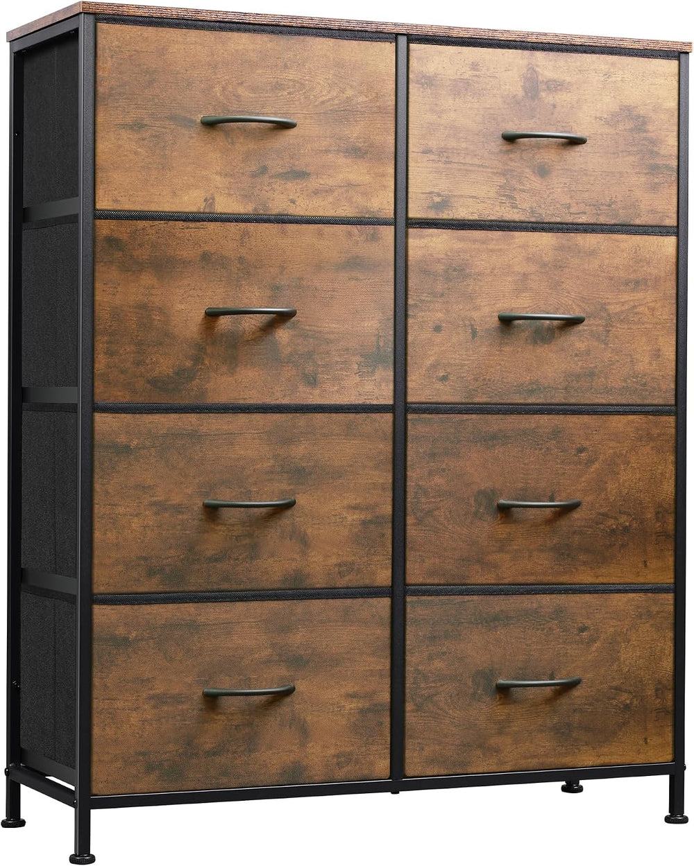 WLIVE 8 Drawer Fabric Dresser for Bedroom, Tall Storage Tower, Rustic Brown