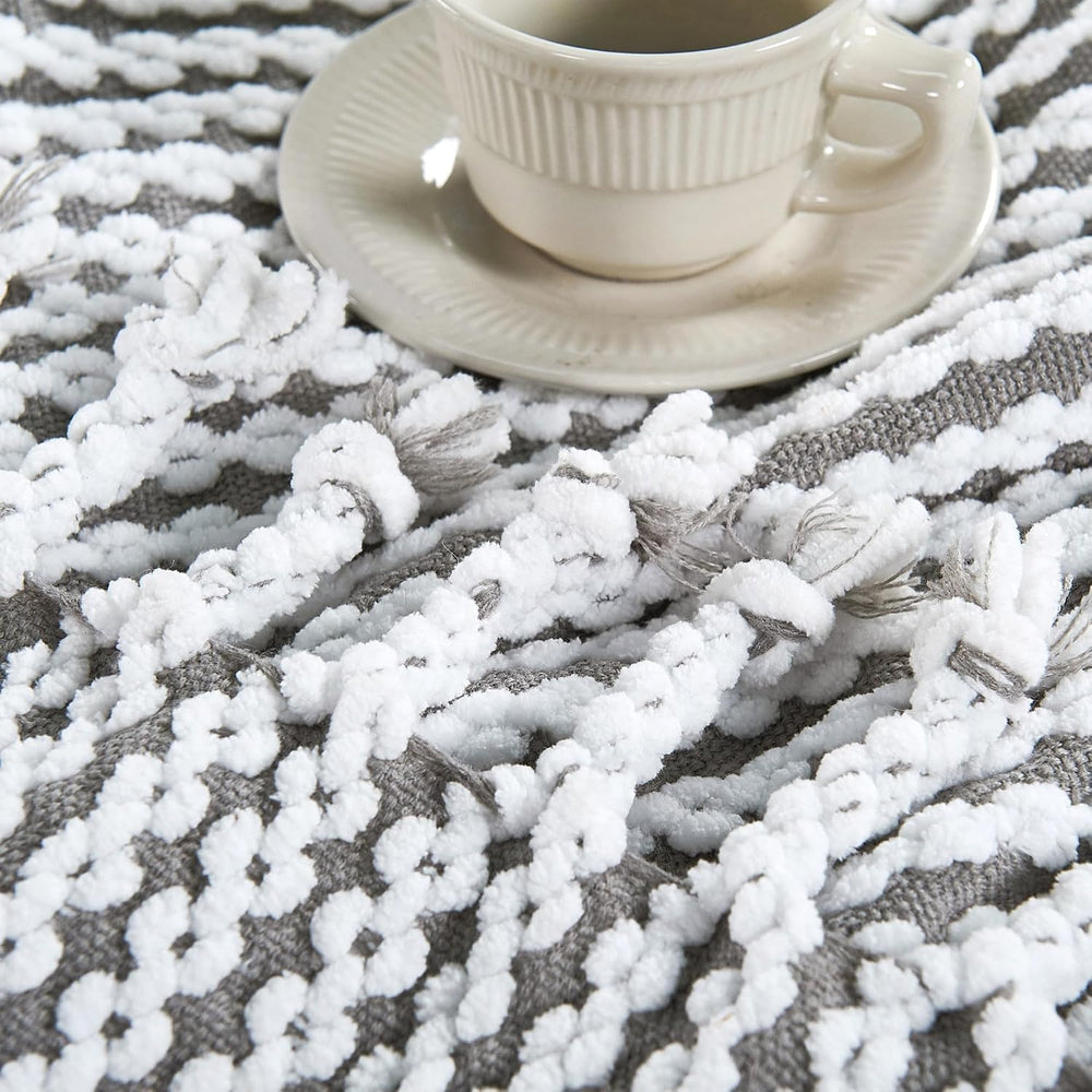 Striped Knit Throw Blanket with Braided Tassels 50" x 60", Hand Kni...