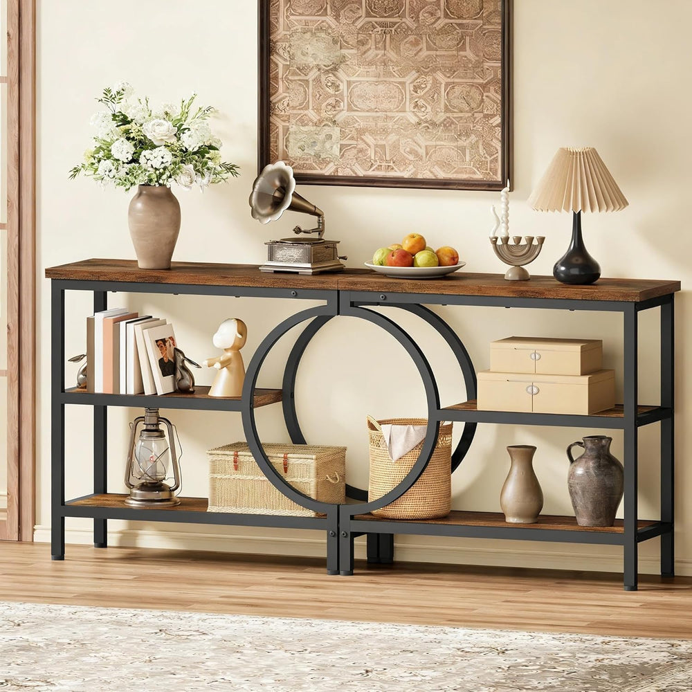 Hoctieon Console Table Set of 2, 3-Tier Industrial Entryway Table with Storag...